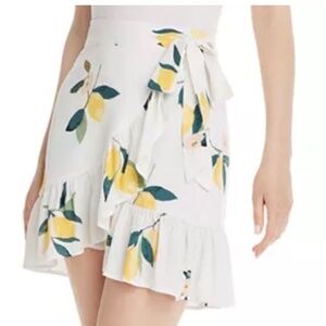 Rails Lemon Print Wrap Mini Skirt Ruffle Hem Tie Waist XS
